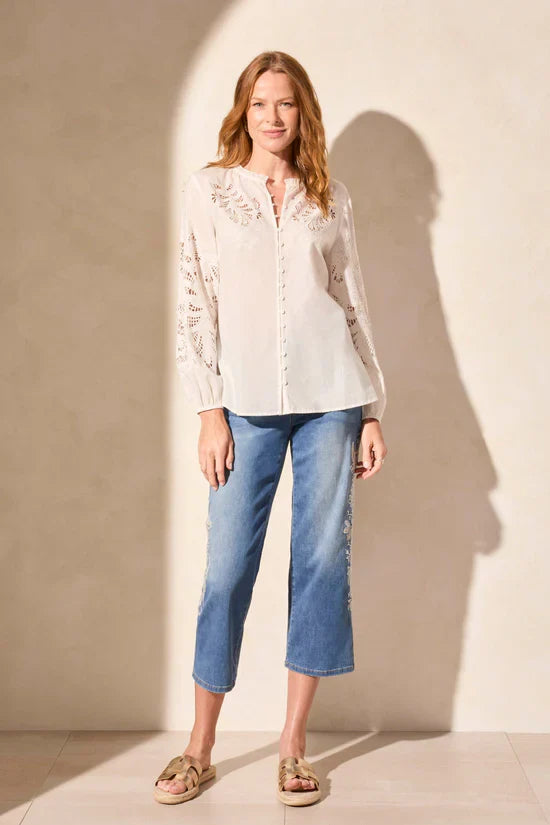 Long Sleeve Blouse With Ebroidery Cutouts