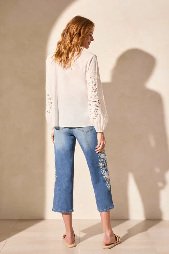 Long Sleeve Blouse With Ebroidery Cutouts