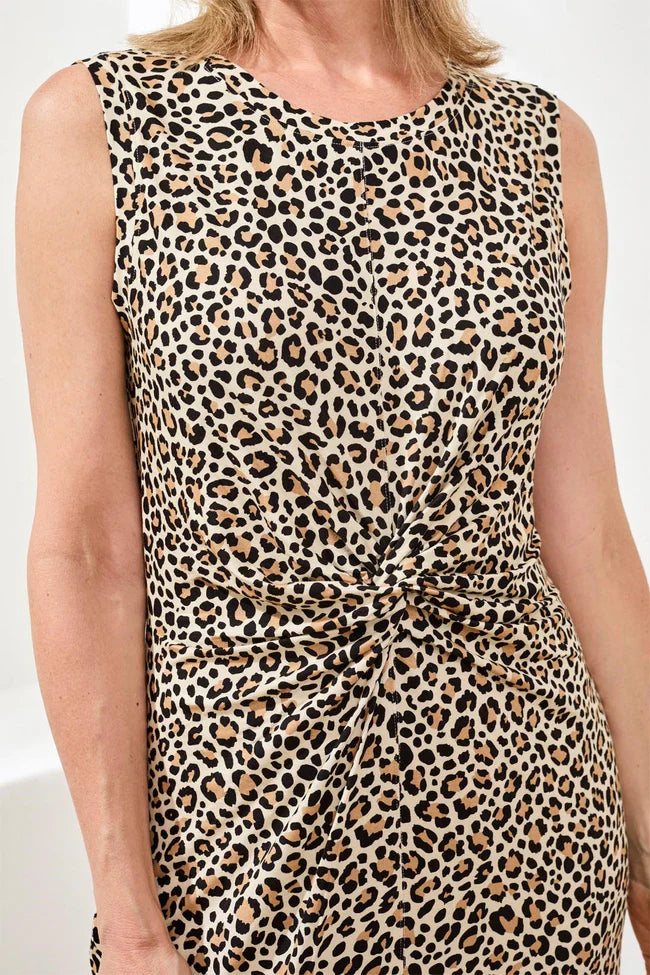 Printed Sleeveless Jersey V‑Neck Front‑Knot Dress
