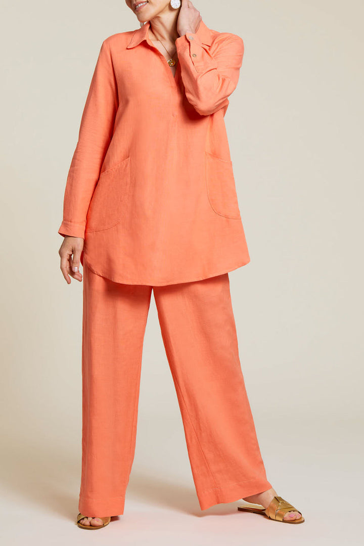 Roll Long Sleeve Linen Tunic With Pocket