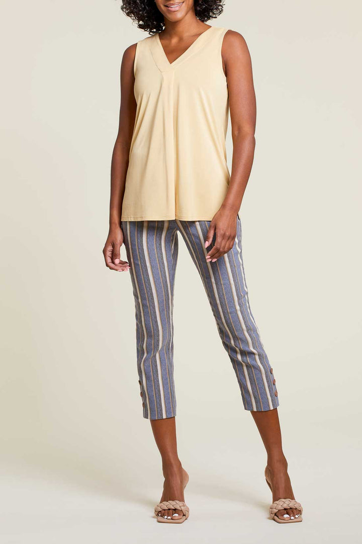 Striped Capri With Leg Button Detail