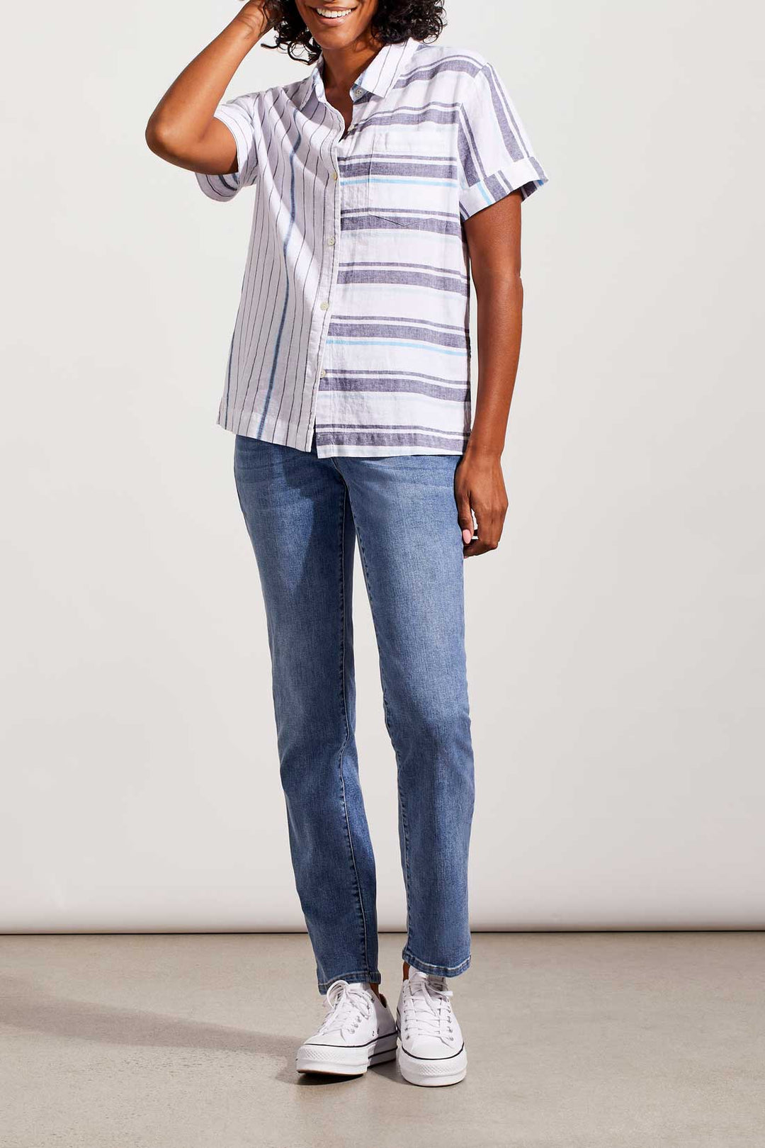 Short Sleeve ButtonUp Multi Stripe Shirt