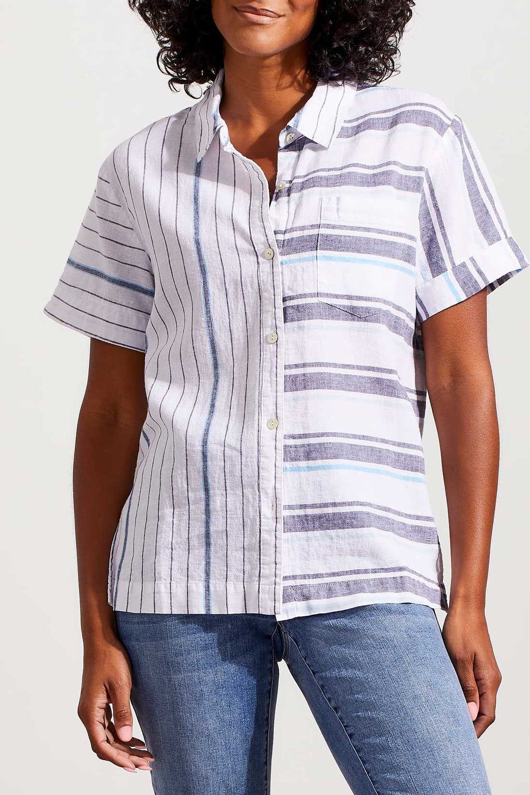 Short Sleeve ButtonUp Multi Stripe Shirt