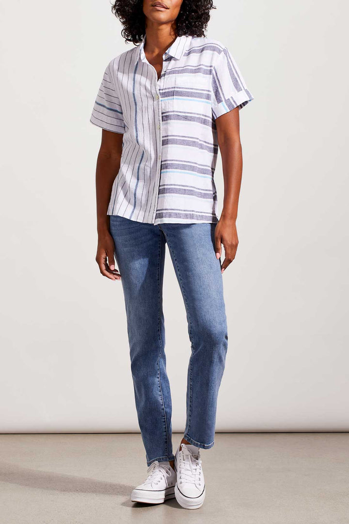 Short Sleeve ButtonUp Multi Stripe Shirt