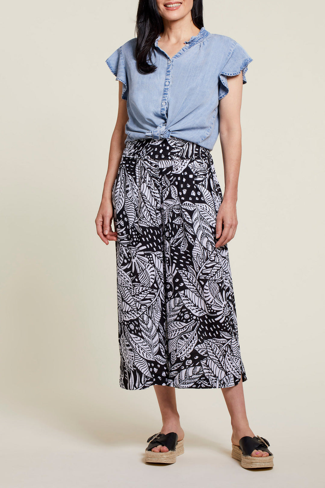 Pull On Wide Leg Print Capri