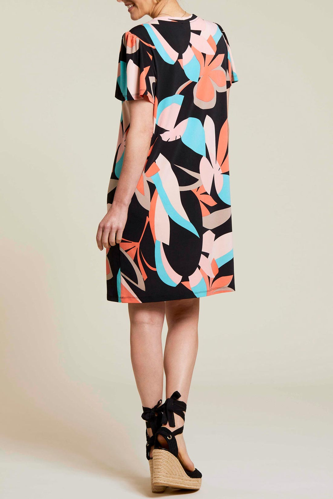 Funky Floral Flutter Sleeve V-Neck Dress