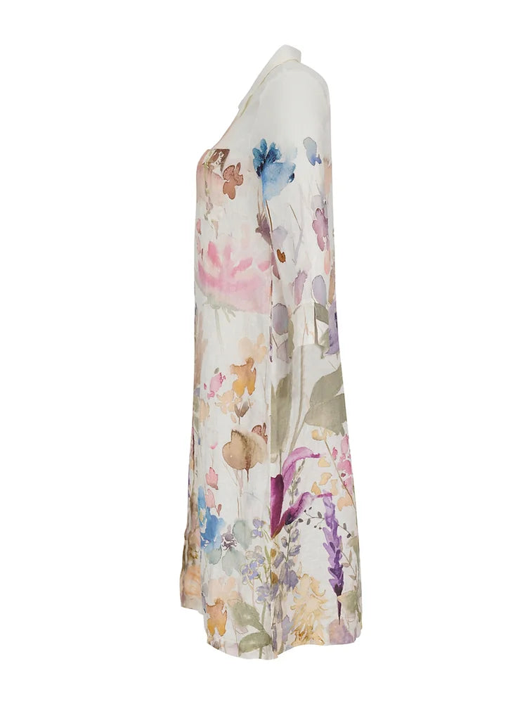 Long Sleeve Button Front Linen Dress