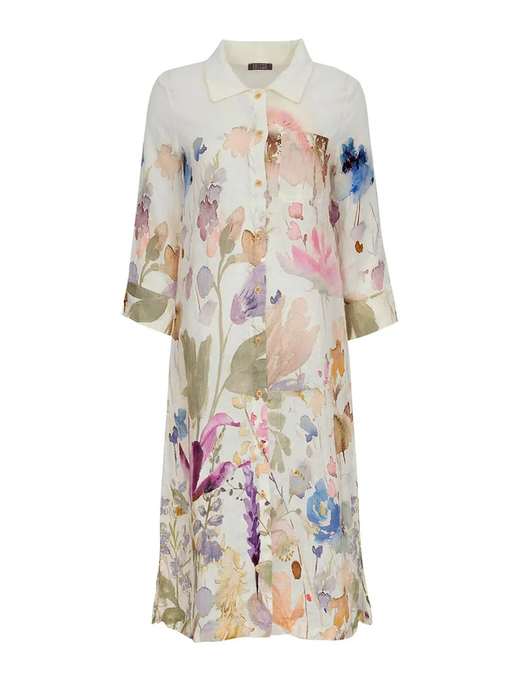 Long Sleeve Button Front Linen Dress