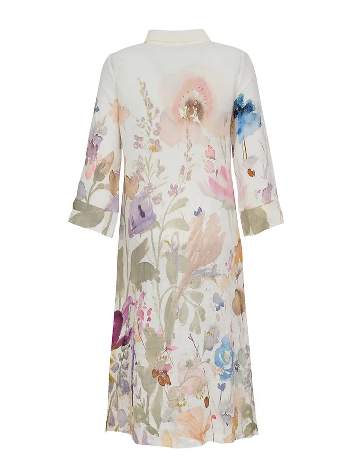 Long Sleeve Button Front Linen Dress