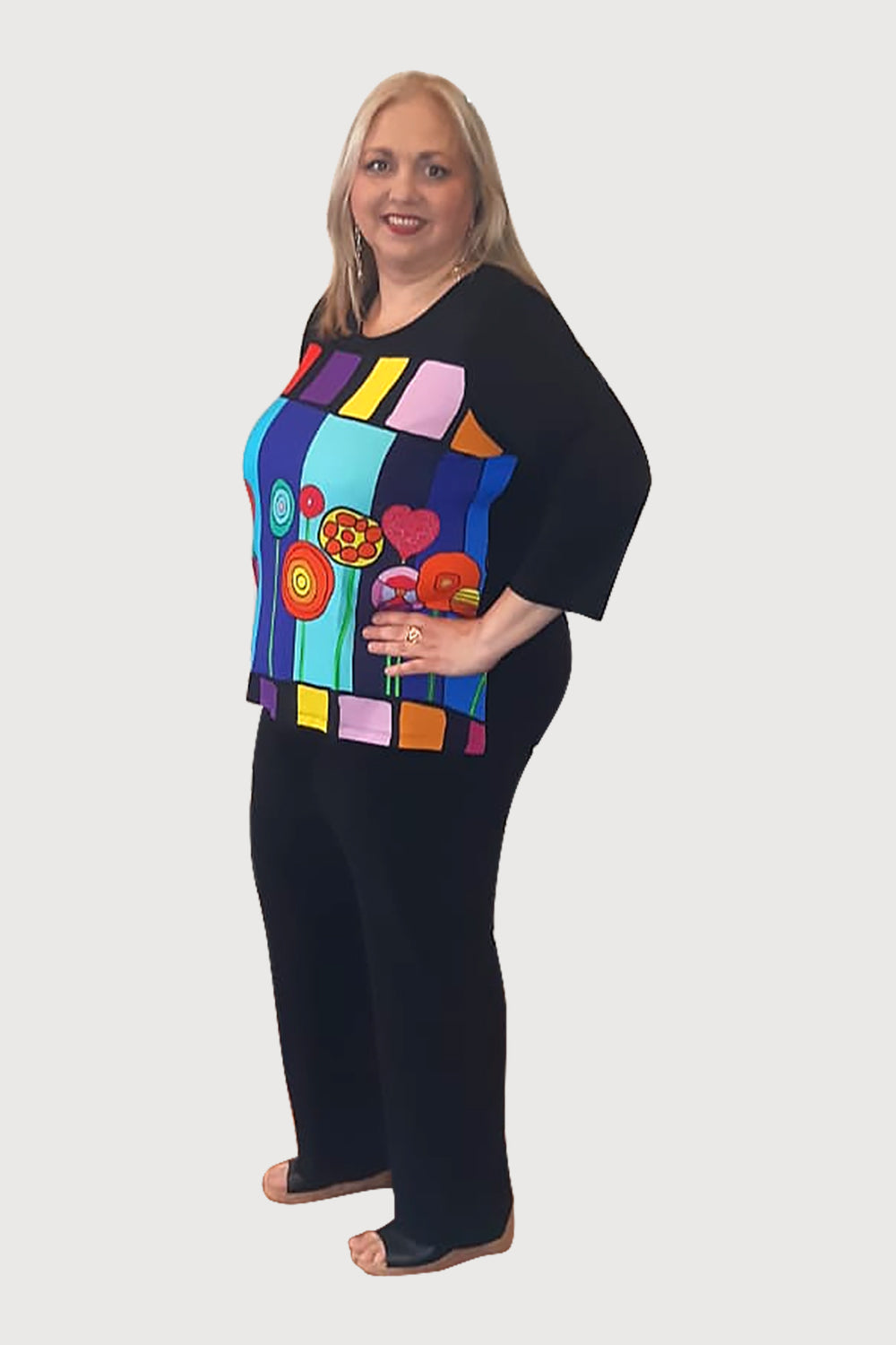 3/4 Sleeve Hearts Flower Top