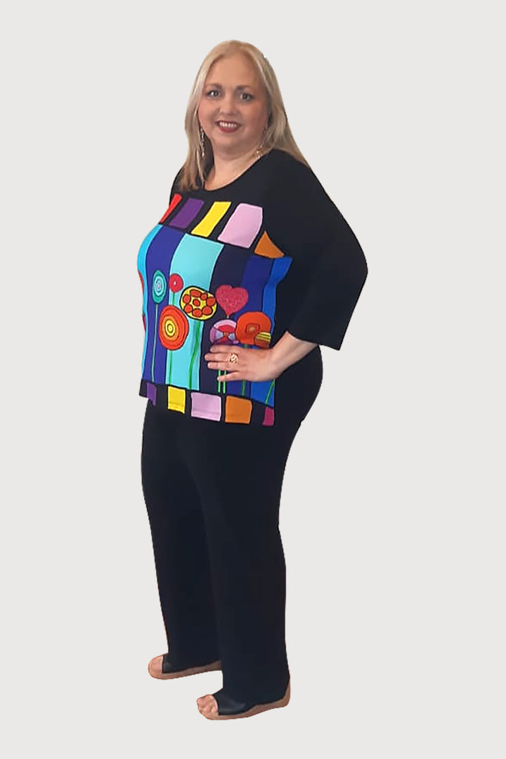 3/4 Sleeve Hearts Flower Top