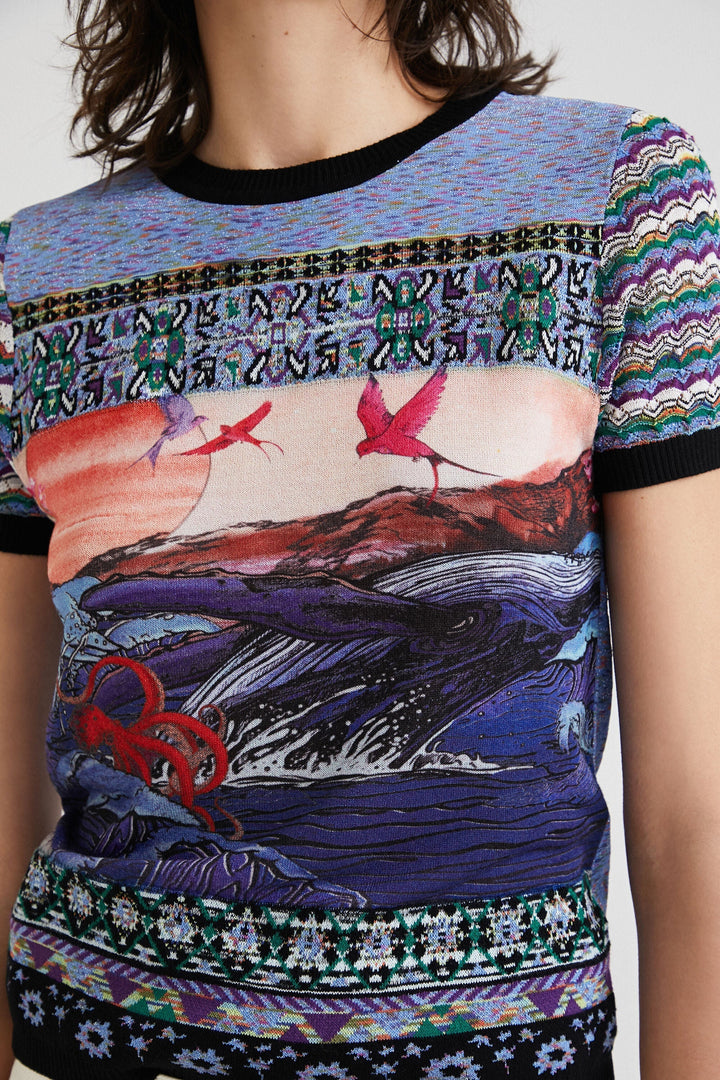 Embroidered Horizon Short Sleeve Top