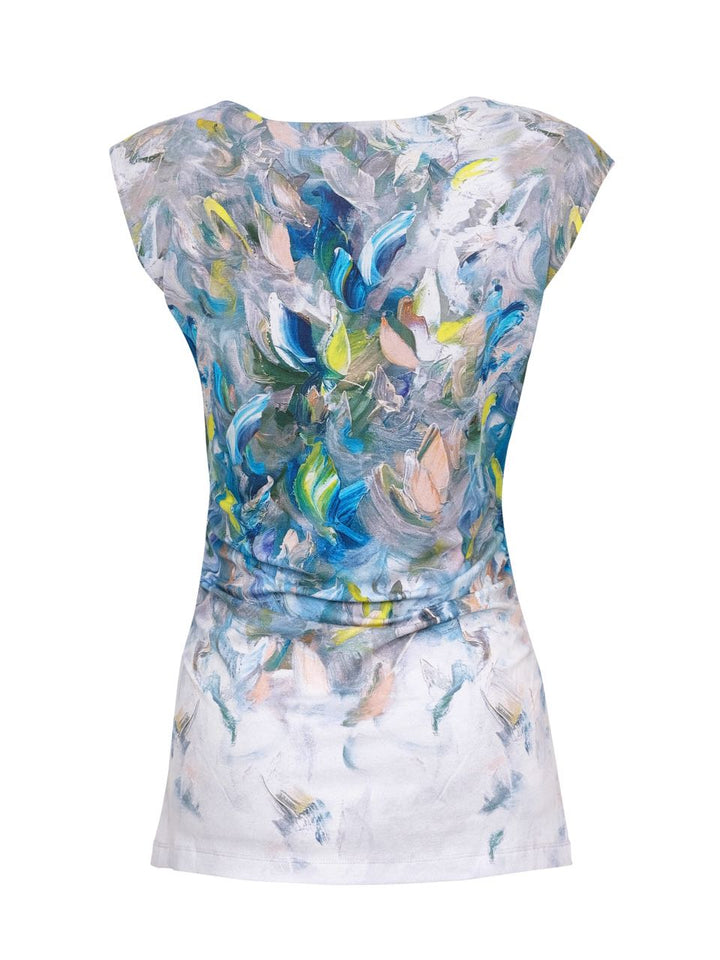 Sleeveless V-Neck Tee With Rouched Sides