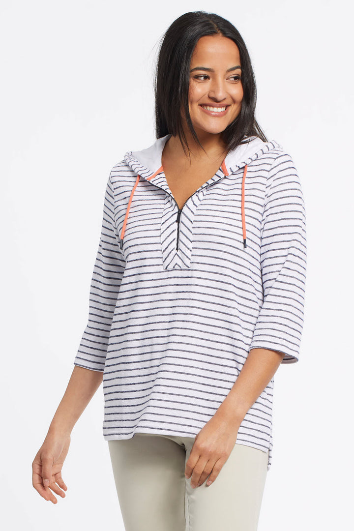 3/4 Sleeve Striped Knit Hoodie