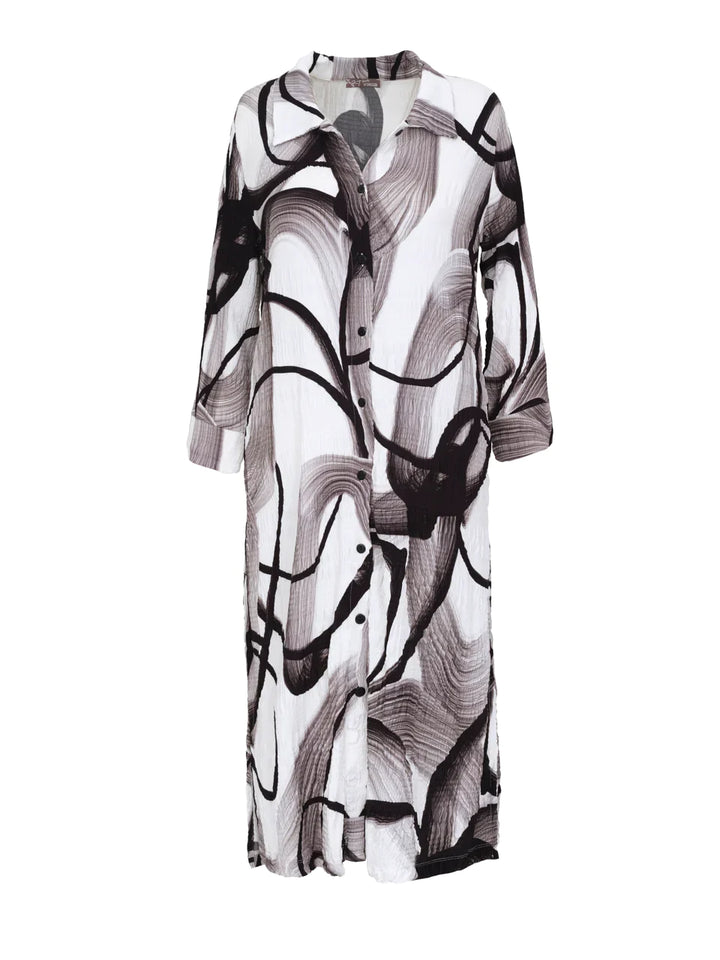 Long Sleeve Print Button Front Bubble