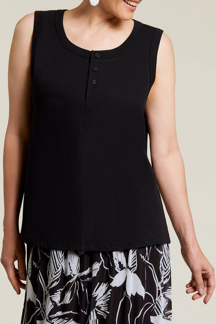 Round Neck Tank Top With Button Detail