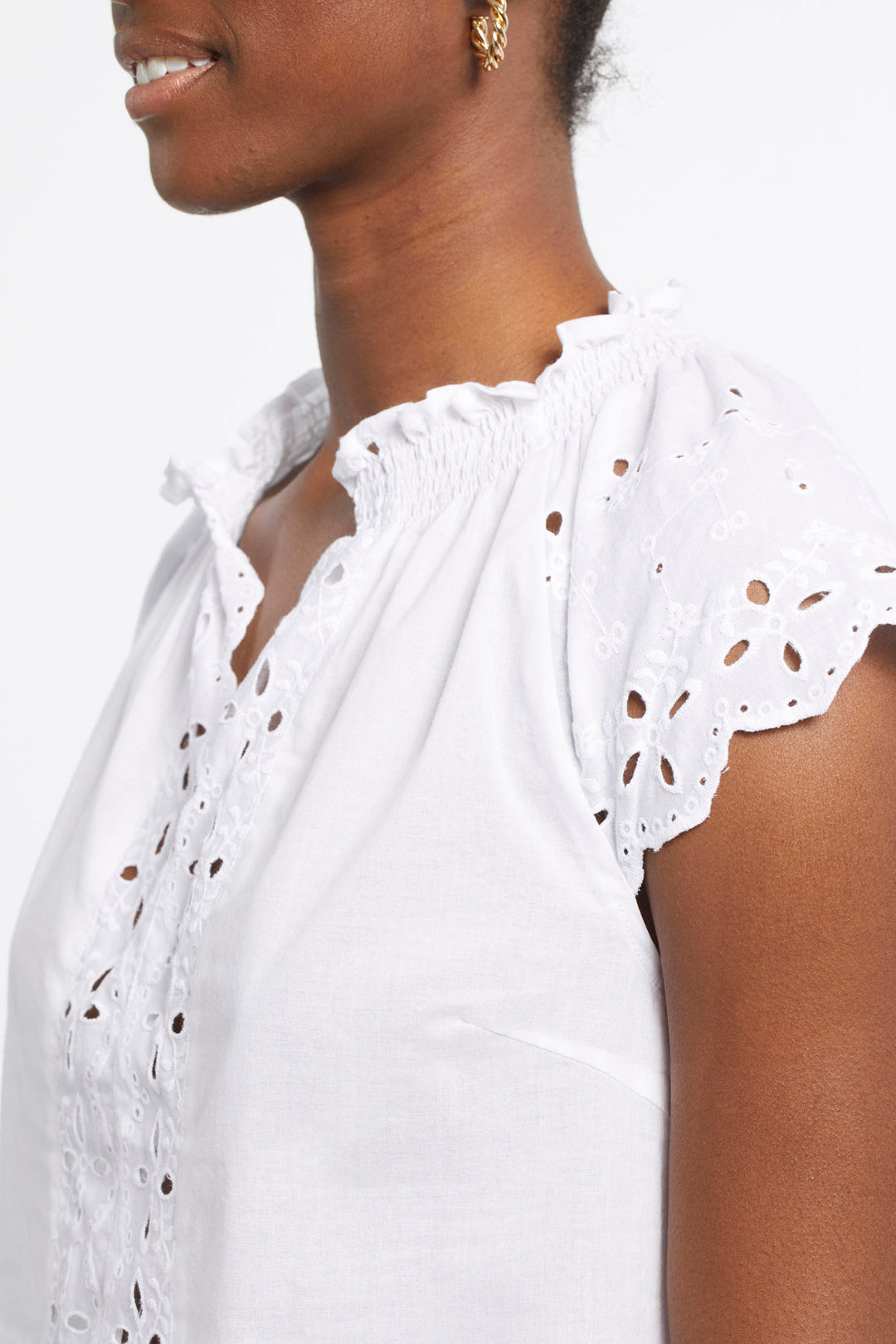 Cap Sleeve Blouse With Smocking