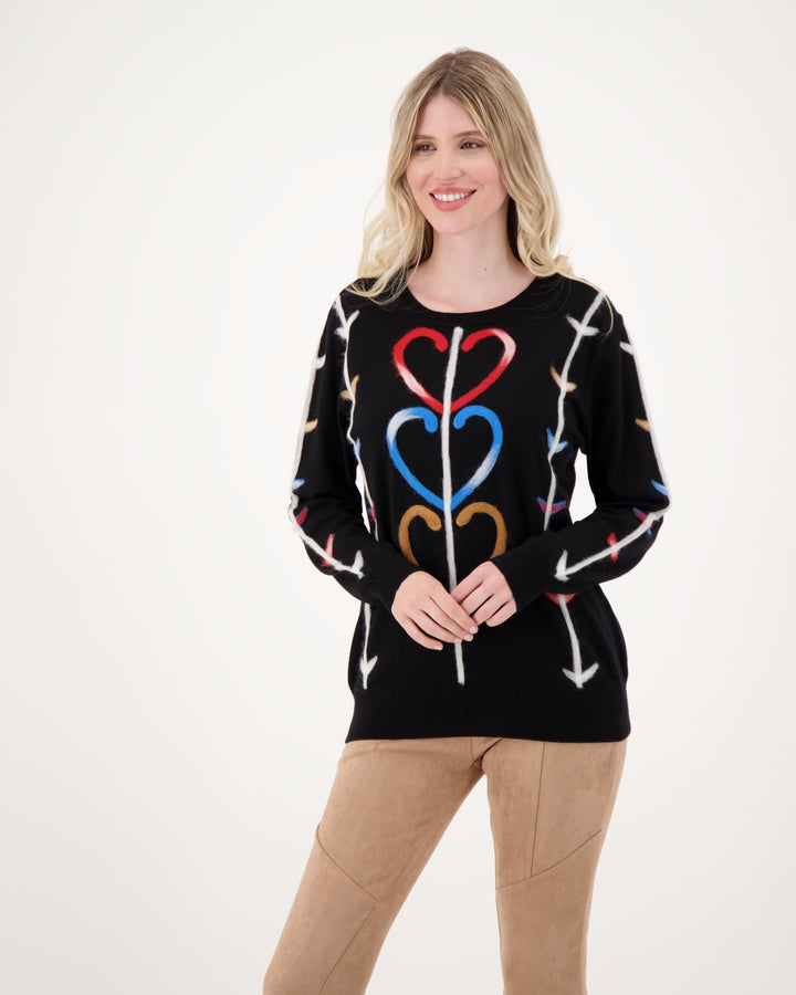 Rounded Hearts Sweater With Sleeve Detail