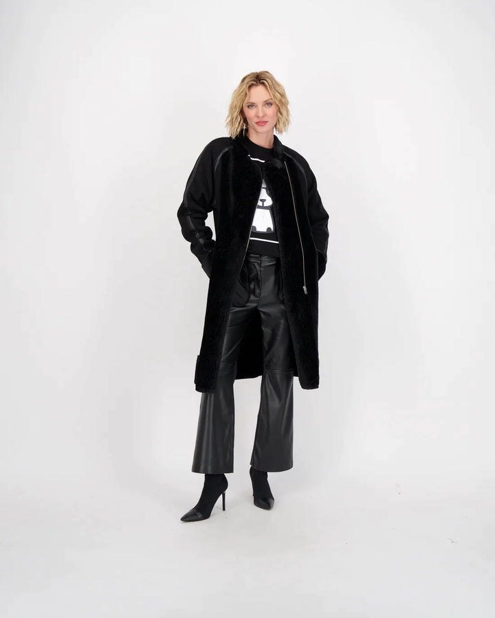 Fur Front Zip-Up Long Coat