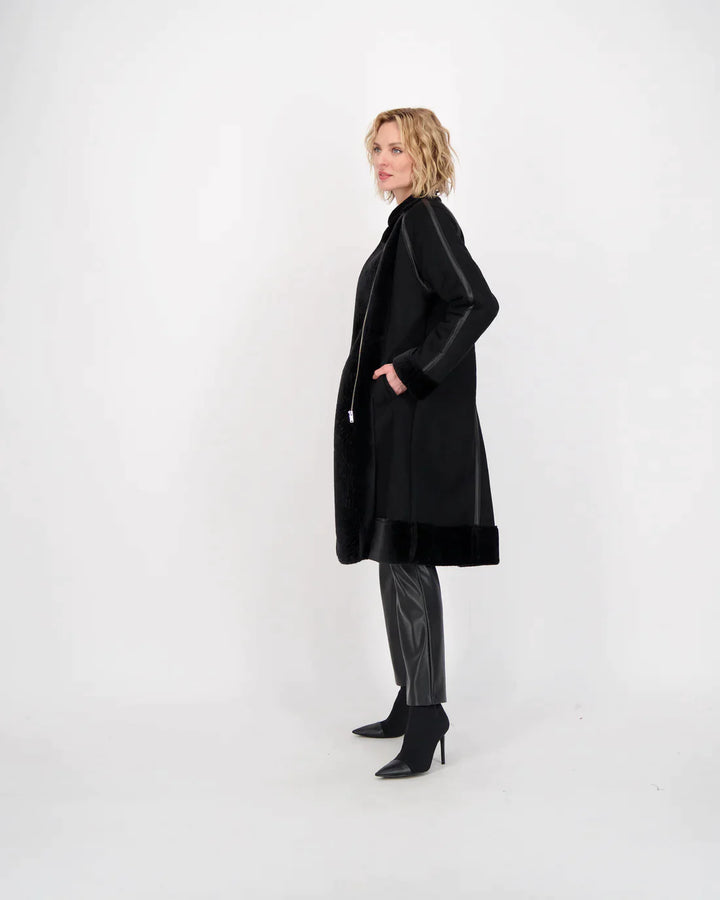 Fur Front Zip-Up Long Coat
