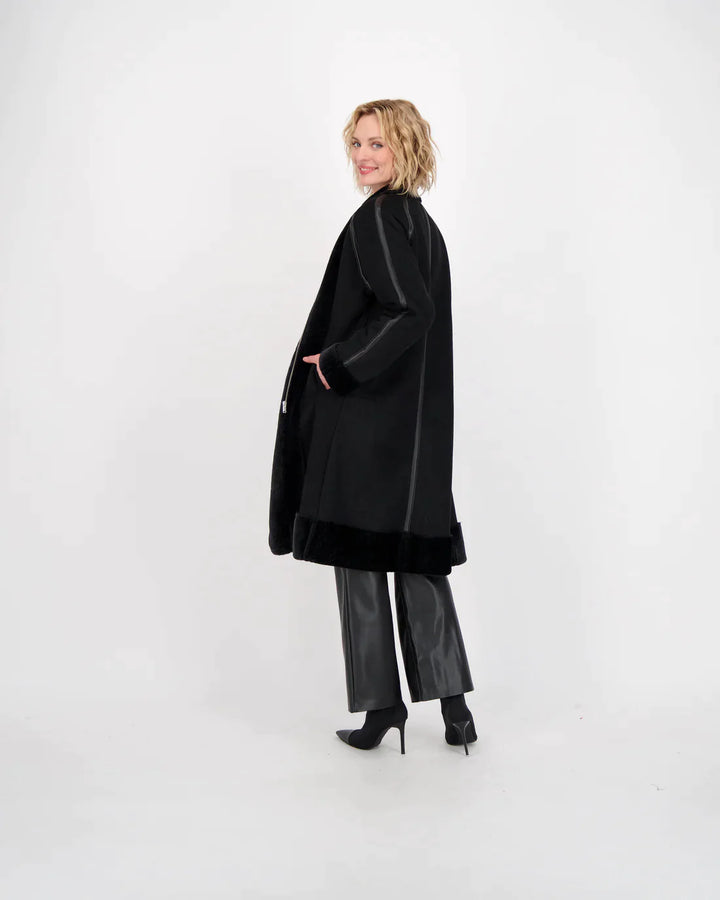 Fur Front Zip-Up Long Coat