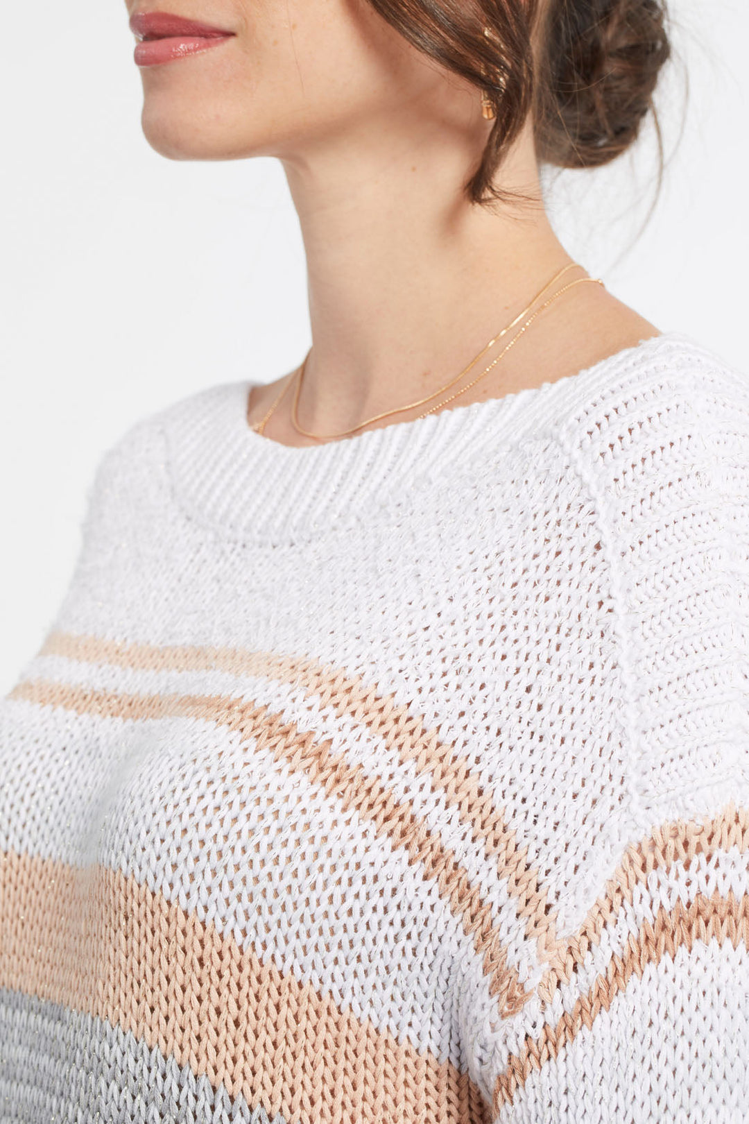 3/4 Sleeve Striped Boatneck Sweater