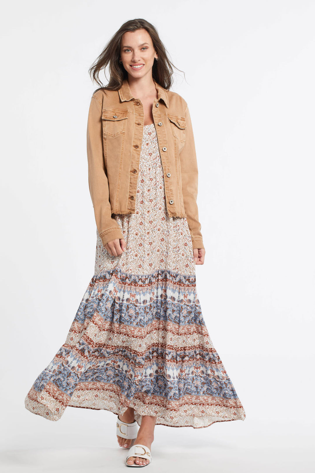 Sleevless Border Print Maxi Dress