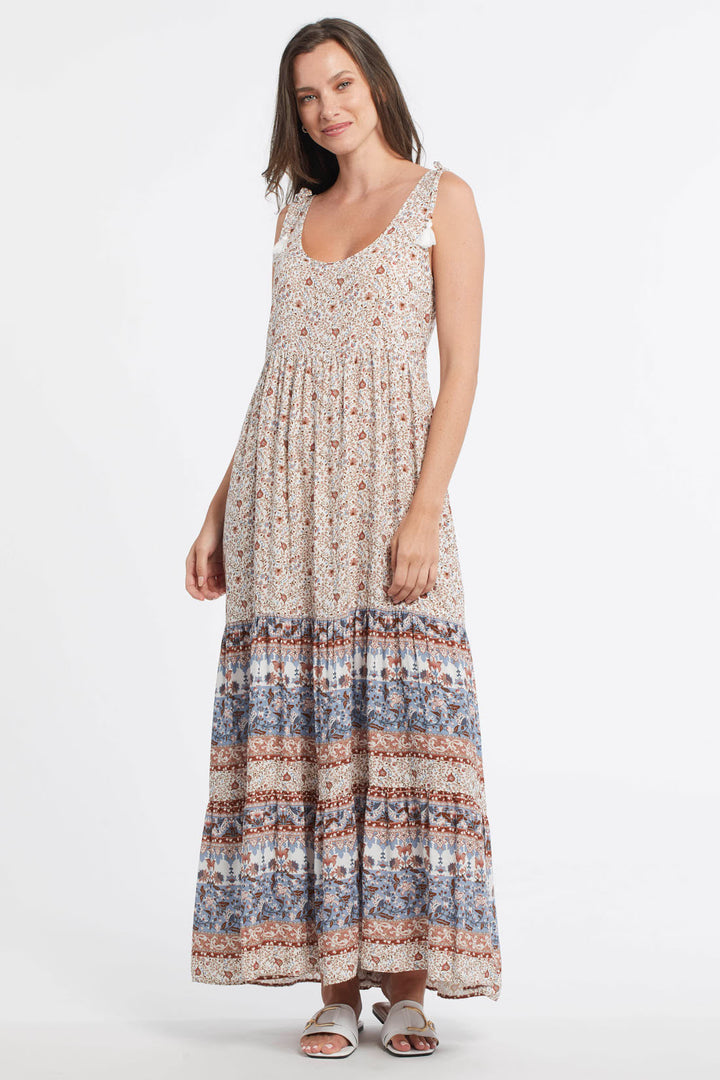 Sleevless Border Print Maxi Dress