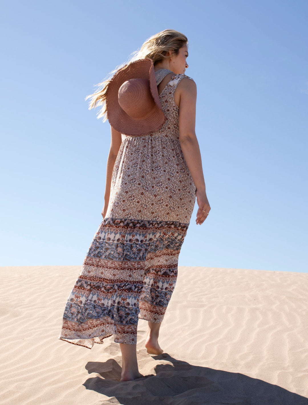 Sleevless Border Print Maxi Dress