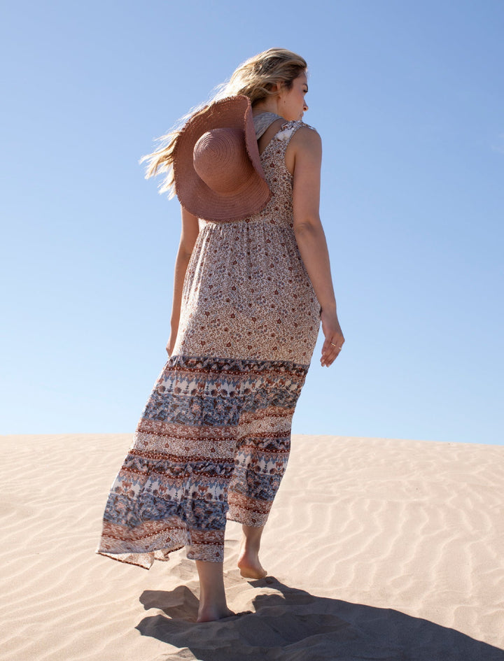 Sleevless Border Print Maxi Dress