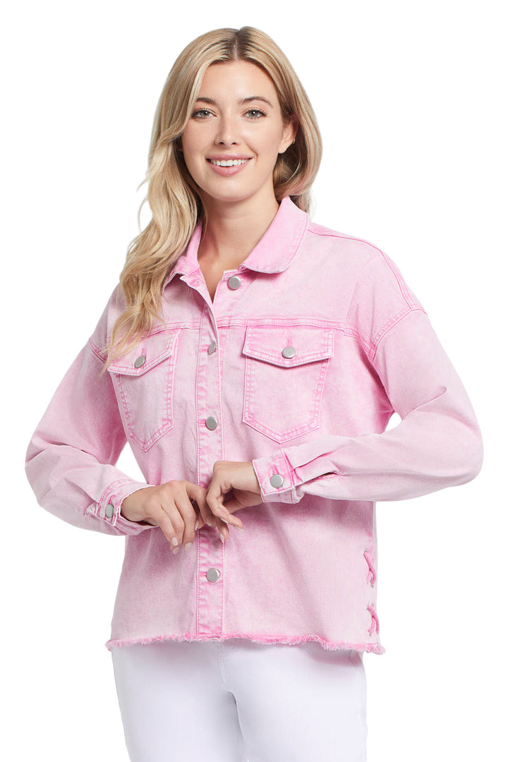 Acid Wash Shirt Jacket With Lace Up Detail