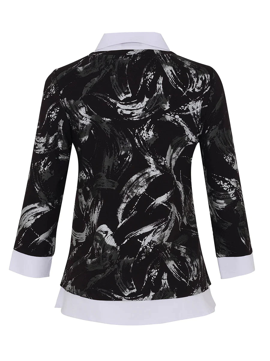 Brush Strokes Top With Blouse Inset