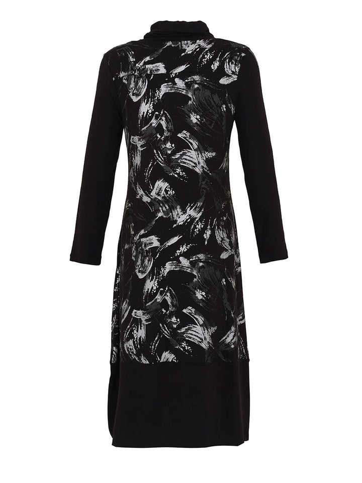 Brush Stroke Dress With Cowl & Pocket