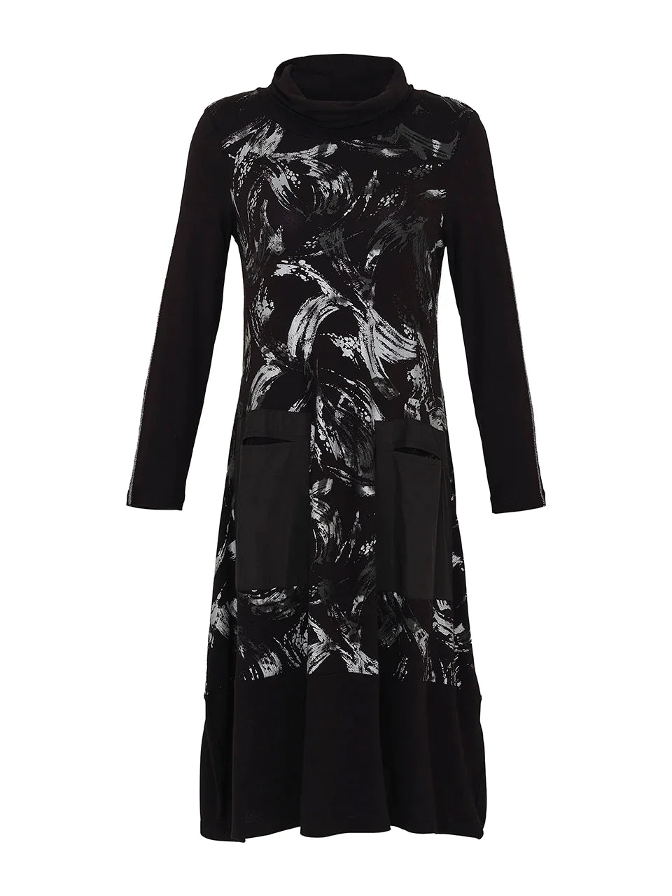 Brush Stroke Dress With Cowl & Pocket
