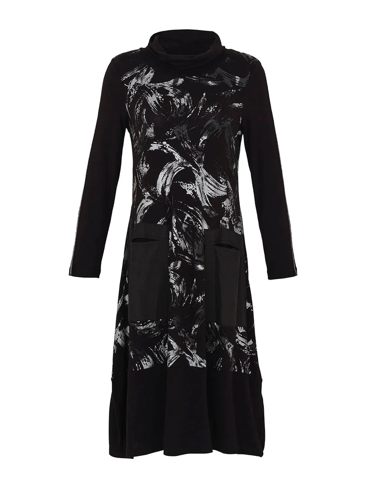 Brush Stroke Dress With Cowl & Pocket
