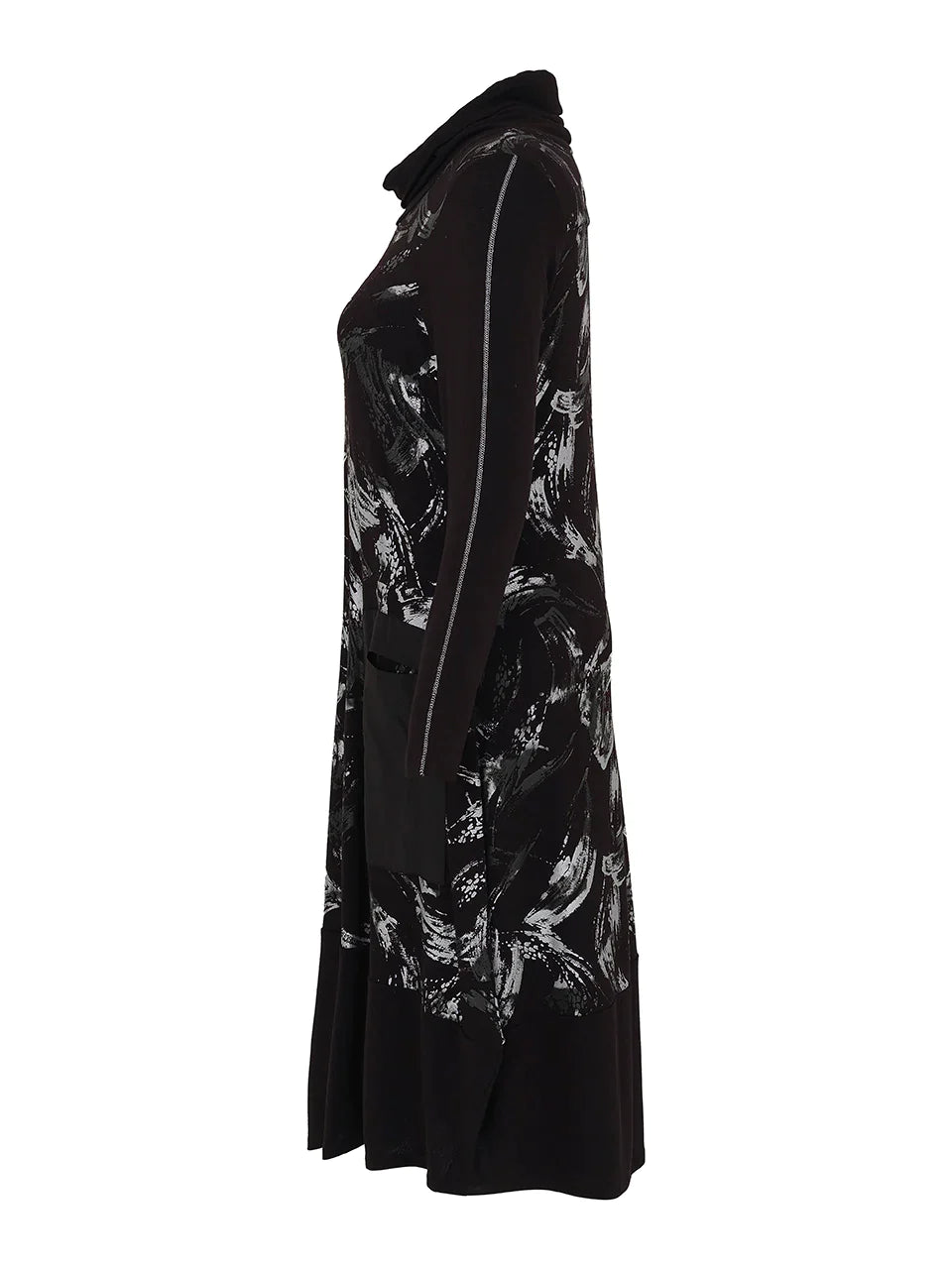 Brush Stroke Dress With Cowl & Pocket