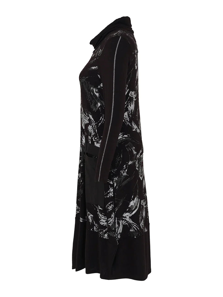 Brush Stroke Dress With Cowl & Pocket