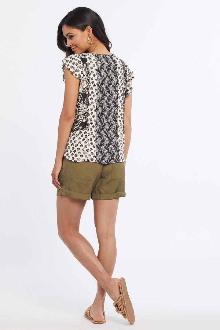Frilled Sleeve Combo Print Blouse