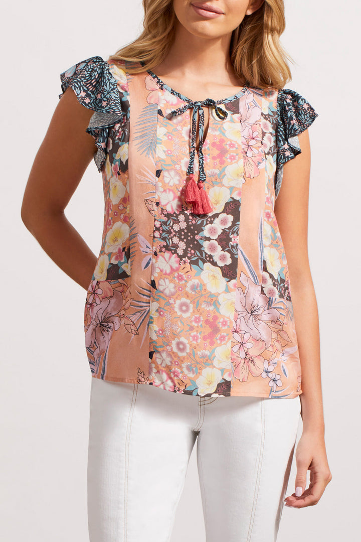 Frill Sleeve Combo Print Blouse