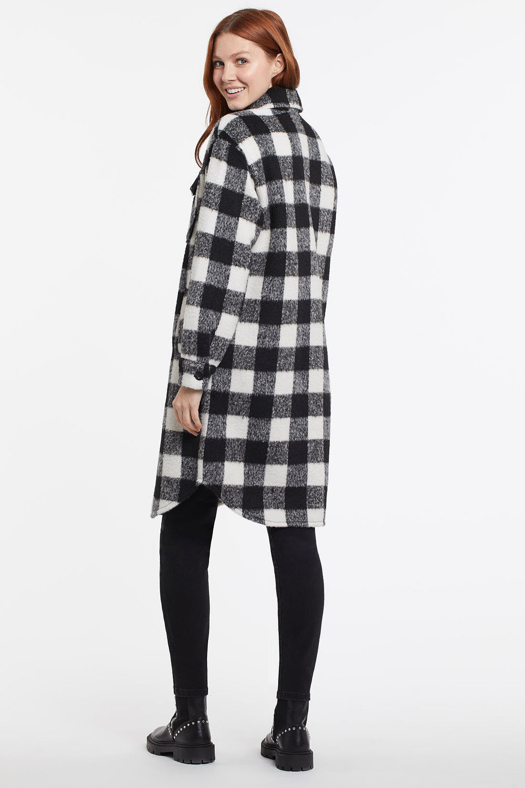 Drop Shoulder Long Check Shacket
