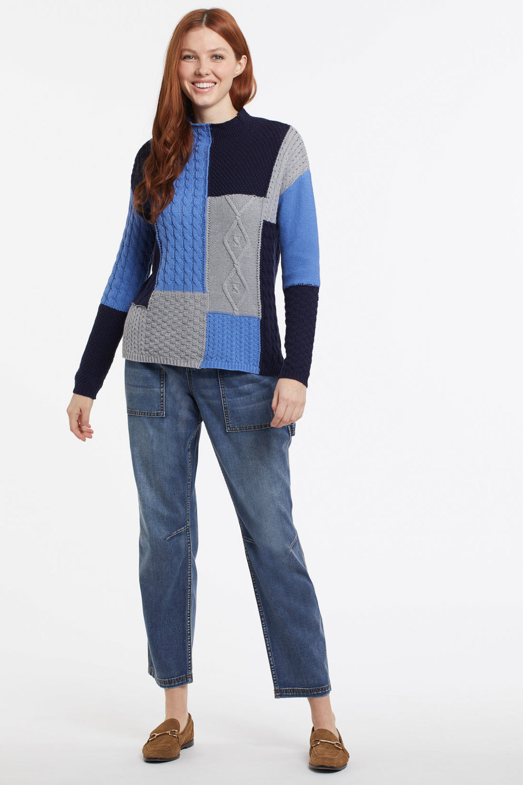 Patchwork Mock Soft Knit Top