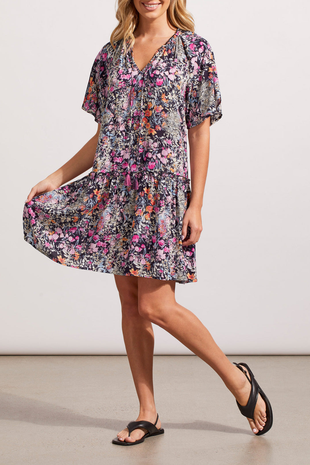 Raglan Sleeve V-Neck Tiered Dress