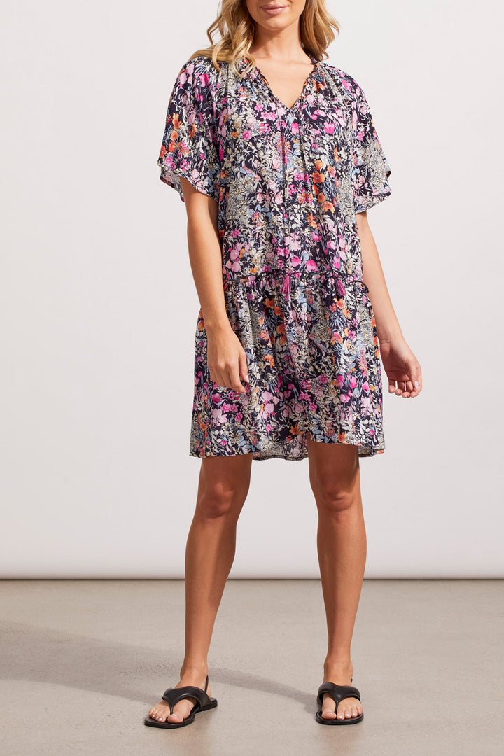 Raglan Sleeve V-Neck Tiered Dress