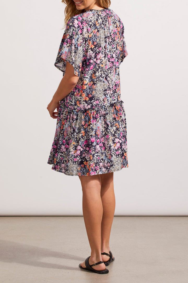 Raglan Sleeve V-Neck Tiered Dress