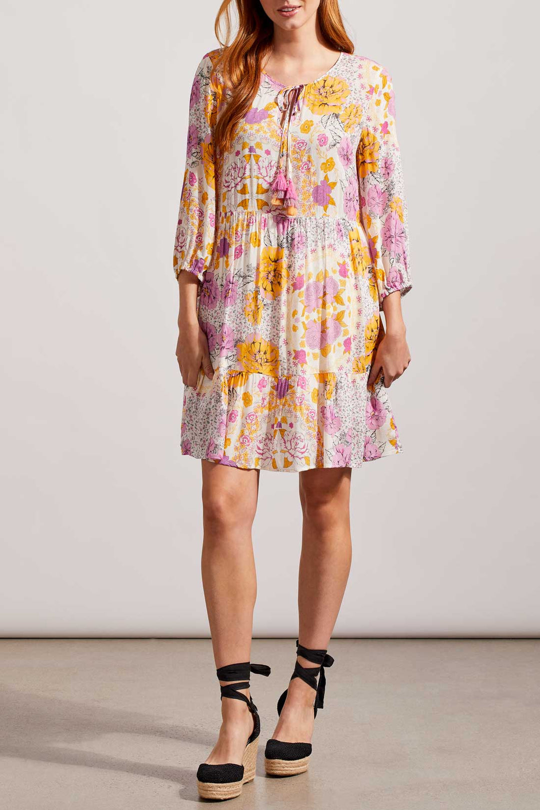 Long Sleeve Print Dress With Elastic Cuff