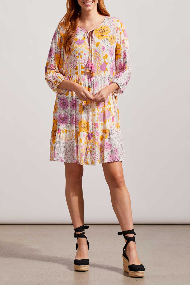 Long Sleeve Print Dress With Elastic Cuff