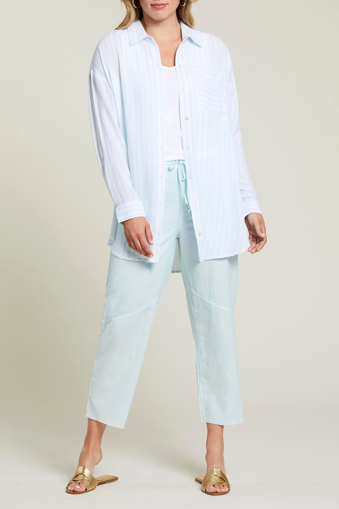Button Down Short Sleeve Striped Shirt