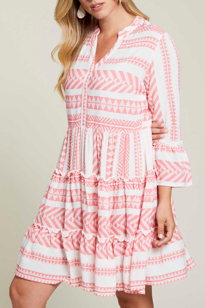 3/4 Sleeve Print Crepe Tiered Dress