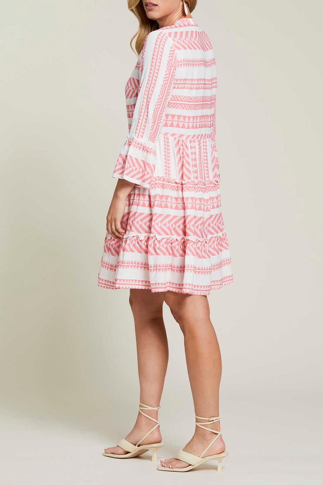 3/4 Sleeve Print Crepe Tiered Dress