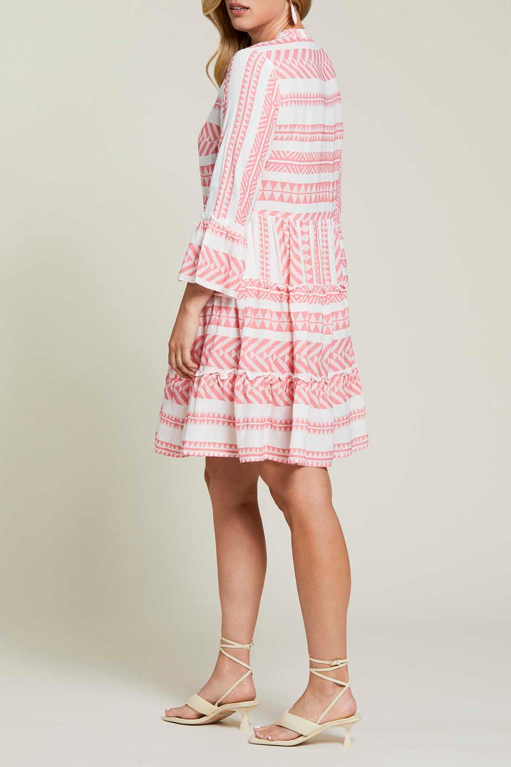 3/4 Sleeve Print Crepe Tiered Dress